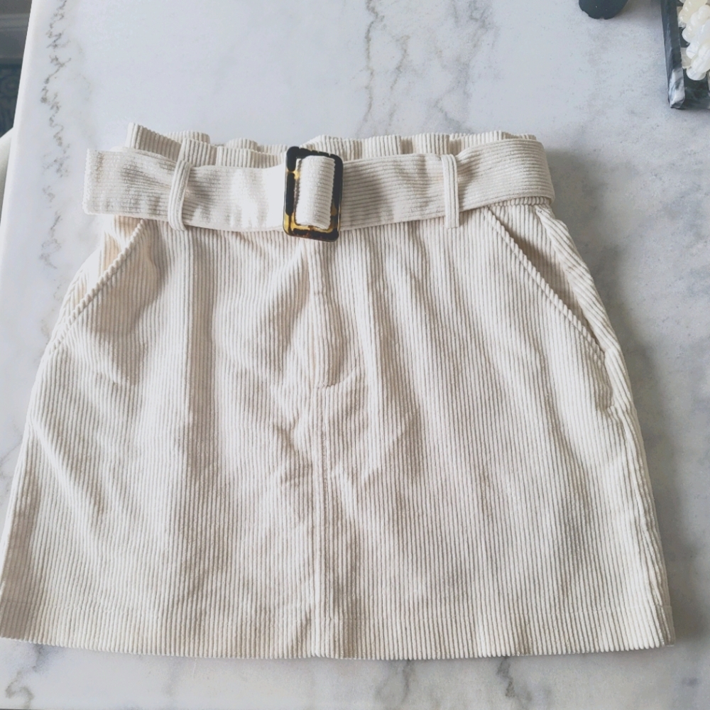 Cream Corduroy belted Zara Skirt